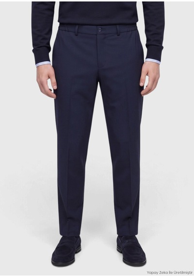 Ramsey Lacivert Kumaş Comfort Fit Klasik %100 Yün Pantolon lacivert navy Blue