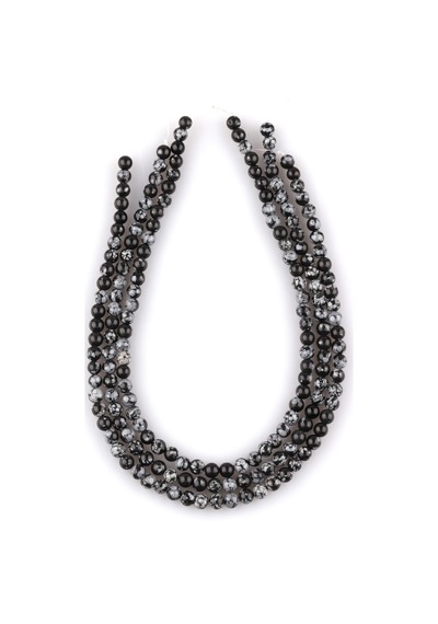 Karlı Obsidyen Doğal Taş Dizi 6 Mm Küre Kesim Gümüş