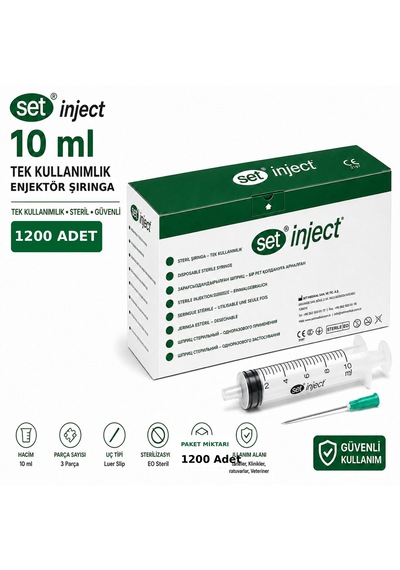 Set İnject Tıpset 10ml 3 Parça Yeşil Uçlu Enjektör1200 Adet