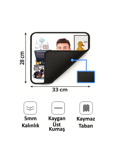 Kişiye Özel Karikatürlü Fotoğraflı 33x28 Cm Mousepad Kaymaz Taban Rahat Konforlu Mouse Pad