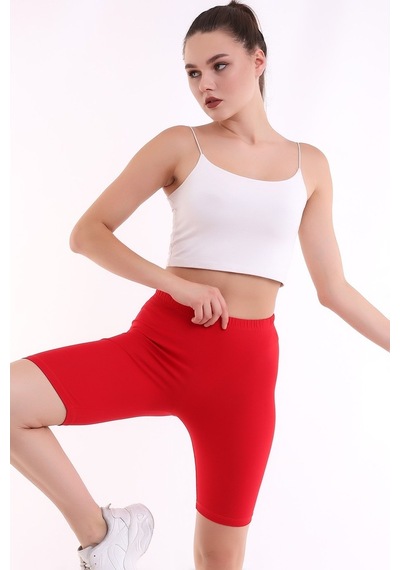 Self Clothing Kadın Koyu Kırmızı Penye Kumaş Yüksek Bel Kısa Tayt Slf1295