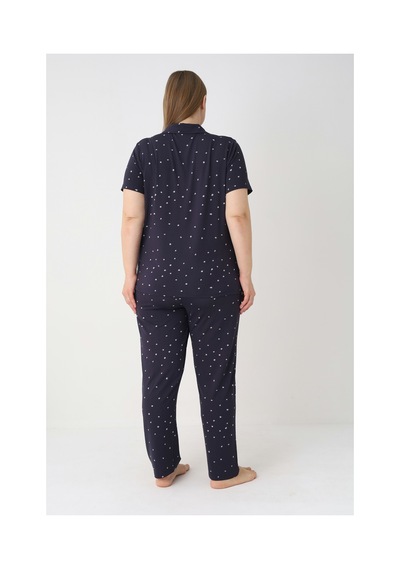 Estiva Kadın Puantiyeli Lacivert Kısa Kollu Önden Düğmeli Soft Battal Pijama Takımı Çok renkli