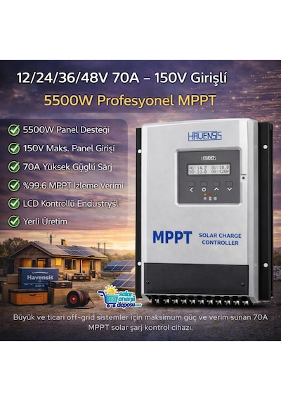 Havanesis Solar-70amps-150 12/24/36/48v 70a Mppt Şarj Kontrol Cihazı S70amps