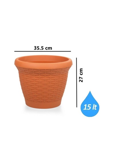 Omnipazar So-hs04 Plastik Hasır Desenli Dekoratif Saksı 15 Litre No 4 Kiremit 108