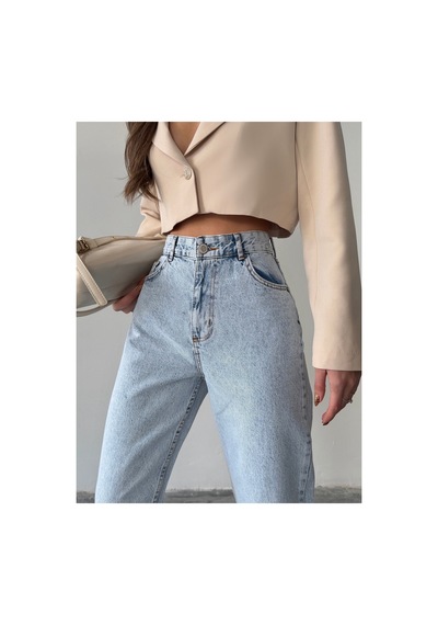 Blue Marlın Yüksek Bel Tam Kalıp Paça Kesik Boru Paça Jeans Mavi