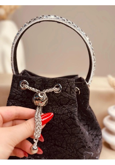 Elora Atelier Taş Detaylı Büzgülü Siyah Çanta Çok Renkli