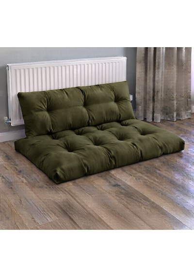 Kadife Döşemelik Kumaştan El Emeği Alt Üst Takım Petek Önü Minder 100x65cm Açık Haki