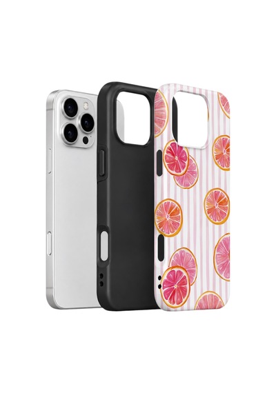 Apple iPhone Uyumlu 16 Pro Max Vorian Çift Katmanlı Kılıf Pink Grapefruit Garden