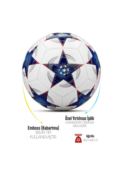 3lü Set Futbol Topu Tekmelik Şampiyonlar Ligi Pompalı Sert Zemin Halı Saha Futbol Topu Mavi No:5 Mavi