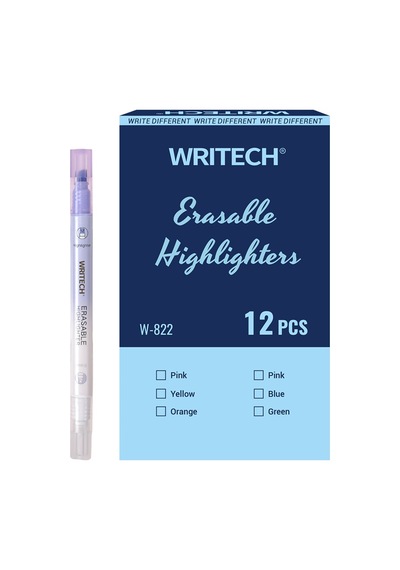 Wrıtech W-822 Silinebilir Fosforlu Kalem Pastel Lila - 12'li Kutu Beyaz - Gümüş