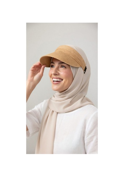 Mollycrush Kadın Camel Hasır Güneş Vizör Şapka Lastikli Plaj Şapkası Camel