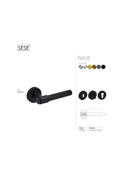 Sese Bade Modeli Yuvarlak Rozetli Wc Kapı Kolu Siyah 200-209r-02-02