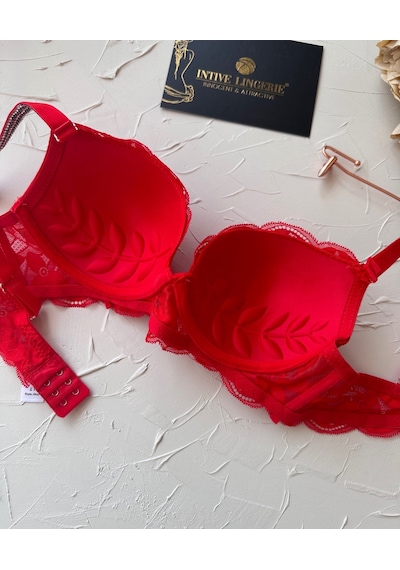 Jasmine Askıları Parlak Taşlı Hafif Destekli Dantelli Soft Cup İt Kırmızı