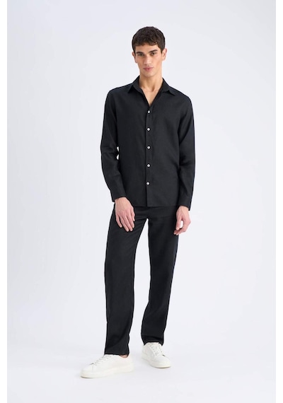 DeFacto %100 Keten Regular Fit Polo Yaka Yazlık Uzun Kollu Siyah Gömlek D9925AX25SPBK81 DeFacto %100 Keten Regular Fit Polo Yaka Yazlık Uzun Kollu Siyah Gömlek D9925AX25SPBK81