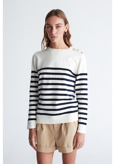 Styleboom X Peraluna Bardot Pullover Omzu Düğmeli Çizgili Organik Pamuk Mevsimlik Kadın Triko Kazak Ekru/lacivert-ekru Ekru Styleboom X Peraluna Bardot Pullover Omzu Düğmeli Çizgili Organik Pamuk Mevsimlik Kadın Triko Kazak Ekru/lacivert-ekru Ekru