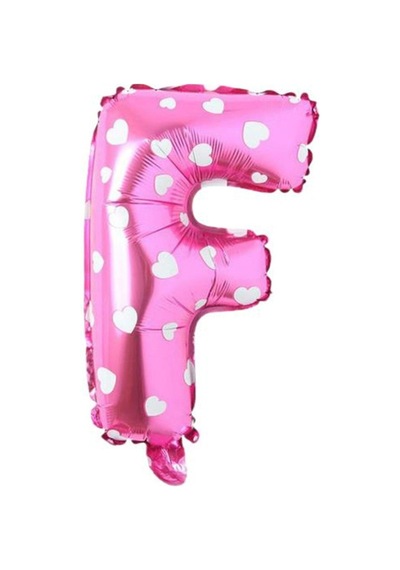 F Harfi 16 Inç Pembe Kalpli Renk Folyo Balon 36 Cm 6