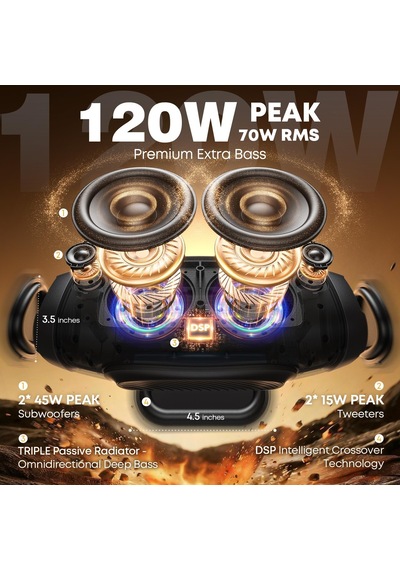 Bluetooth Hoparlör, 120w Tepe Ipx6 Açık Loud Taşınabilir Hoparlörler