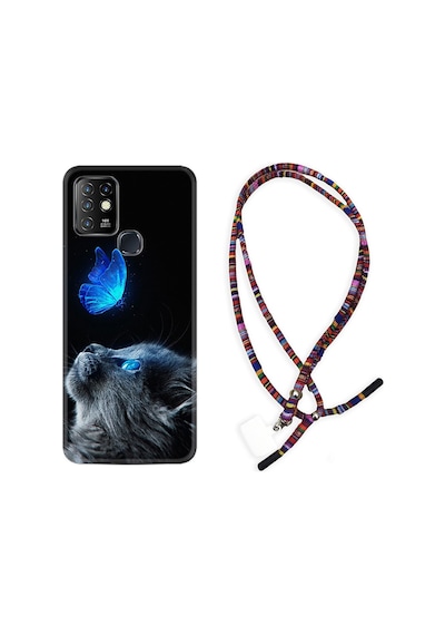 Infinix Hot 10 Kılıf Rasta Boyun Askılı Butterfly Cat 1891