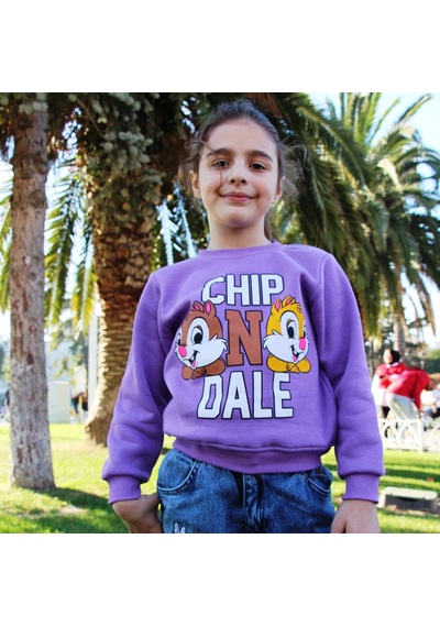 Chıp One Dale Baskılı Kız Çocuk Sweatshirt Mor