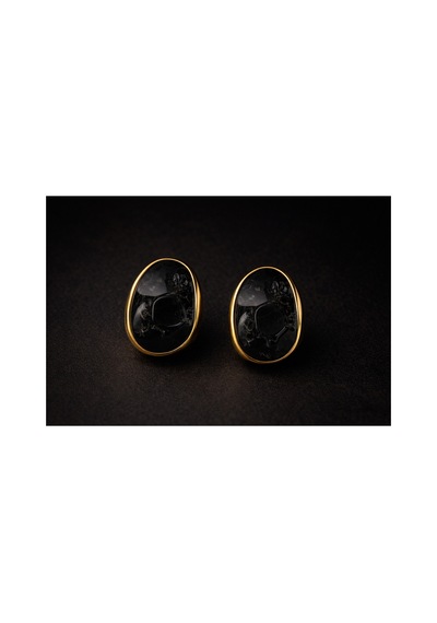 Siyah Oval Taşlı Gold Çerçeve Küpe Diğer
