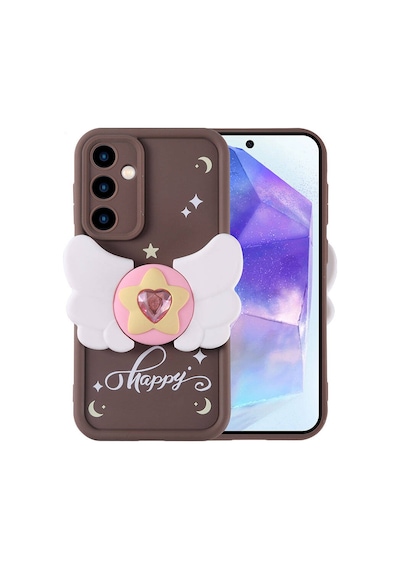 Zore Galaxy A35 Kılıf Kamera Korumalı Figür Tasarımlı Ogaa Kapya Kapak - Koyu Kahve