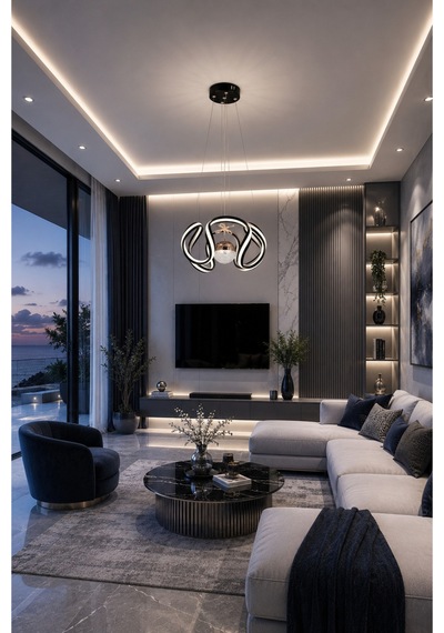 Catalina Led Sarkıt Siyah Gold,3 Renk Yanabilen Modern Avize,salon Led Avize