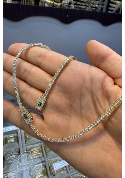 Gurmet Su Yolu Kolye Zirkon Taşlı 45 Cm Altın