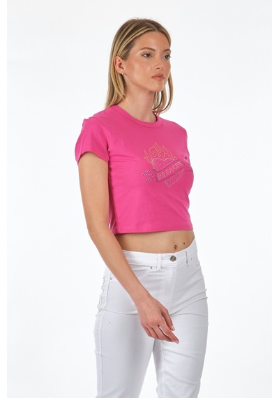 Only Sıfır Yaka Fuşya Kadın T-shirt 15286662 001