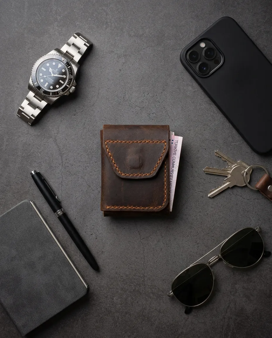 Natayleather %100 Hakiki Deri Compact Erkek Cüzdan Taba Renk - Viral Tasarım 7x10 Cm Mini Minimalist Dikey Cüzdan