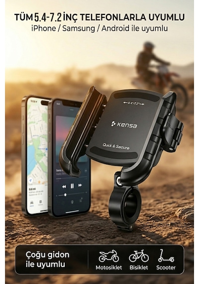 Motosiklet Bisiklet Telefon Tutucu Gidon Ve Ayna Bağlantılı Motor Tutacağı Scooter 10cmx8. 5cm