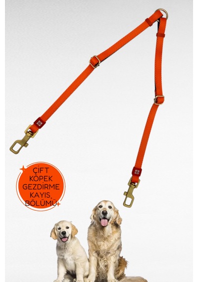 Caramelos İkili Çift Köpek Gezdirme Tasması Ve Sevk Kayışı Set Ayarlanabilir Mavi - Turuncu