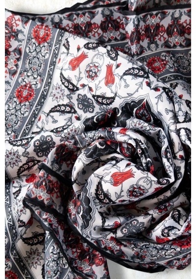 İpekçe Eşarp İp Rayon 100 100 Desenli - Gri Gri - Çok Renkli