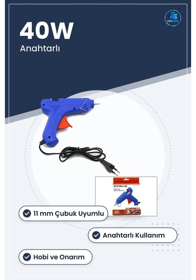 Silikon Sıcak Tutkal Tabancası Yapıştırıcı 40w 11mm C Çubuk Uyum