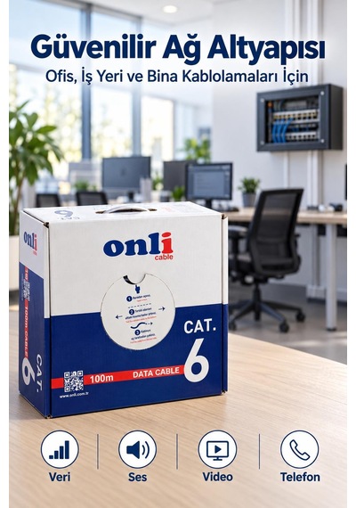 Onli Cat6 Ethernet Kablosu 100 Metre 250 Mhz Gri Data Kablosu