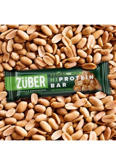 Züber Vegan Fıstık Ezmeli Yüksek Protein Bar 45g X 12 Adet