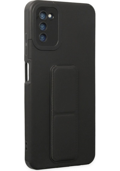 Samsung Uyumlu Galaxy A03s Kılıf Mega Standlı Silikon Siyah\