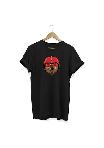 Kask Baskılı Siyah T-shirt Siyah