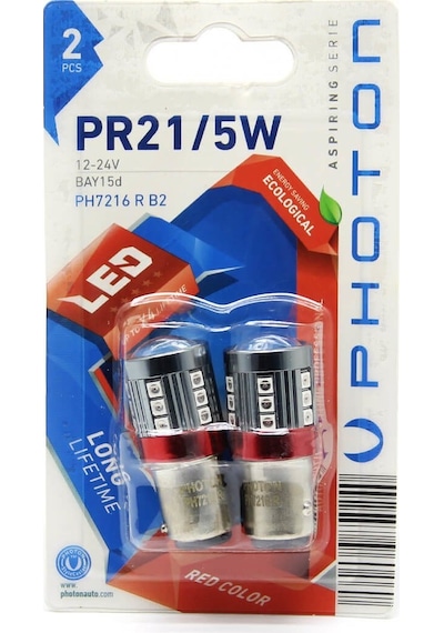 Photon P21/5w Bay15d 12-24v Led Ampul - Kırmızı Red - İkili Blister Ph7216 R B2