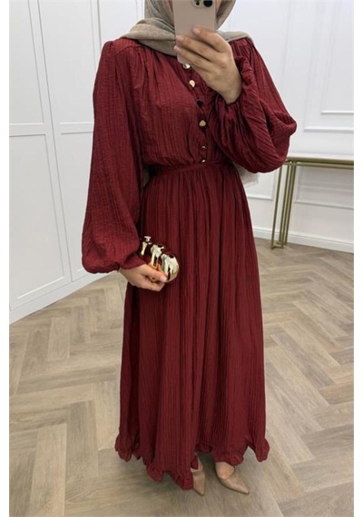 Neşeli Butik Kadın Bordo Eteği Fırfırlı Düğme Detaylı Pamuklu Salaş Tesettür Elbise Nms086 Neşeli Butik Kadın Bordo Eteği Fırfırlı Düğme Detaylı Pamuklu Salaş Tesettür Elbise Nms086