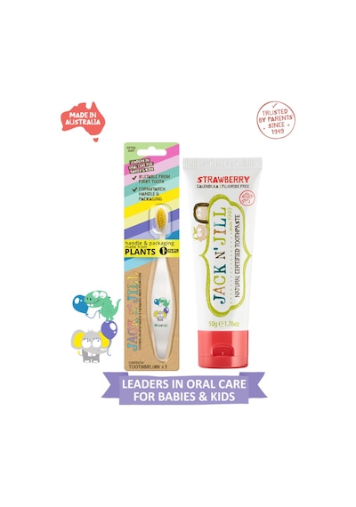 Jack N Jill Bebek Diş Fırçalama Seti Fil&dino Diş Fırçası - Çilek Aromalı Macun 50g