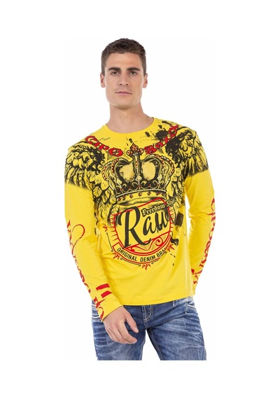 Cl451 Taşlı Baskılı Men Sweatshirt Sarı