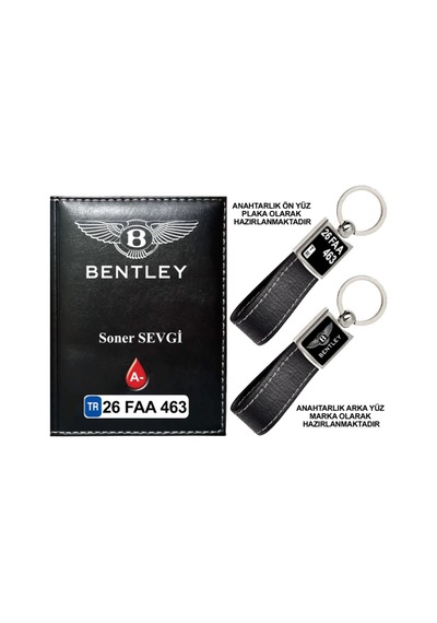 Plakanıza Özel Bentley Logolu Siyah Ruhsat Kabı Ve Anahtarlık