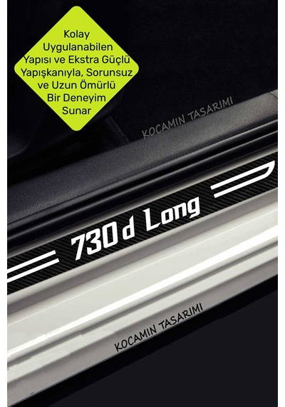 Karbon Kapı Eşik Koruyucu Bmw 730d Long Yazılı Dekoratif Siyah Karbon Beyaz Yazılı 4 Parça Koruma Bmw 730d Long