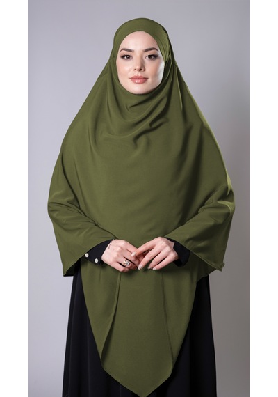 Hürrem Bone Haki Pratik Hazır Geçmeli Tesettür Eşarp Medine İpeği Bağcıklı Sufle Hijab 2301 09