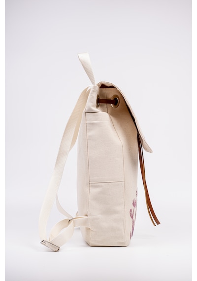 Fabric Craft Bag Sırt Çantası Kanvas El Nakışlı Astarlı Büzgülü 38x40 Krem