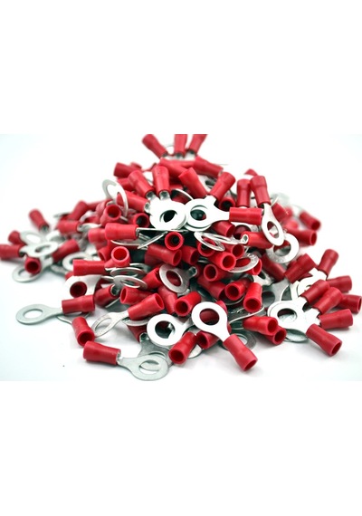 200 Adet 0,50-1,50 Bakır Kablo Pabucu Kırmızı M6 Delikli Sıkmalı Sulye 0.5 - 1.5 MM²  M06