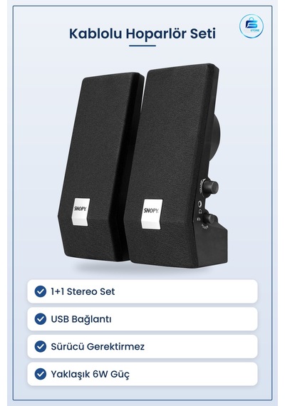 Kablolu Hoparlör Seti 1+1 Usb Multimedya 2.0 Stereo 6w Bilgisayar