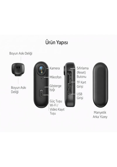 Bubitechh H88 1080p Wifi Mini Aksiyon Kamera 30m Su Geçirmez Manyetik Body Cam 120 Geniş Açı 32gb Kart Dahil Type-c Siyah