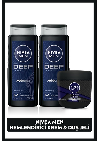 Nivea Men Erkek Nemlendirici El ve Vücut Kremi Deep Impact 400 ML + Duş Jeli Deep Dimension 2 x 500 ML