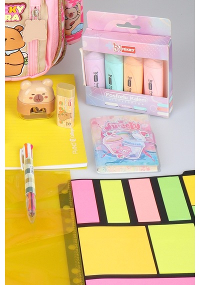 X Dekomus Capybara Golden Dream Collection Kırtasiye Seti Büyük Boy Okul Çantası Ve Beslenme Çantası Altın